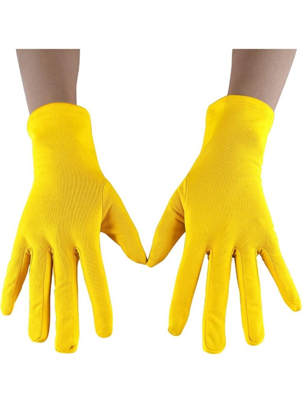 Women's Yellow Full Finger Pull On Wrist Length Cuff Cotton Hand Liner Gloves